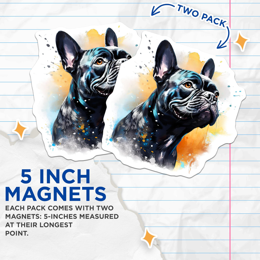 (2 Pack) French Bulldog Magnets - Artistic Watercolor Dog Art - Pet Lover Fridge Locker Decor - 5 Inches On Longest Side - Thick Durable Magnet - Made in USA - MAG24930