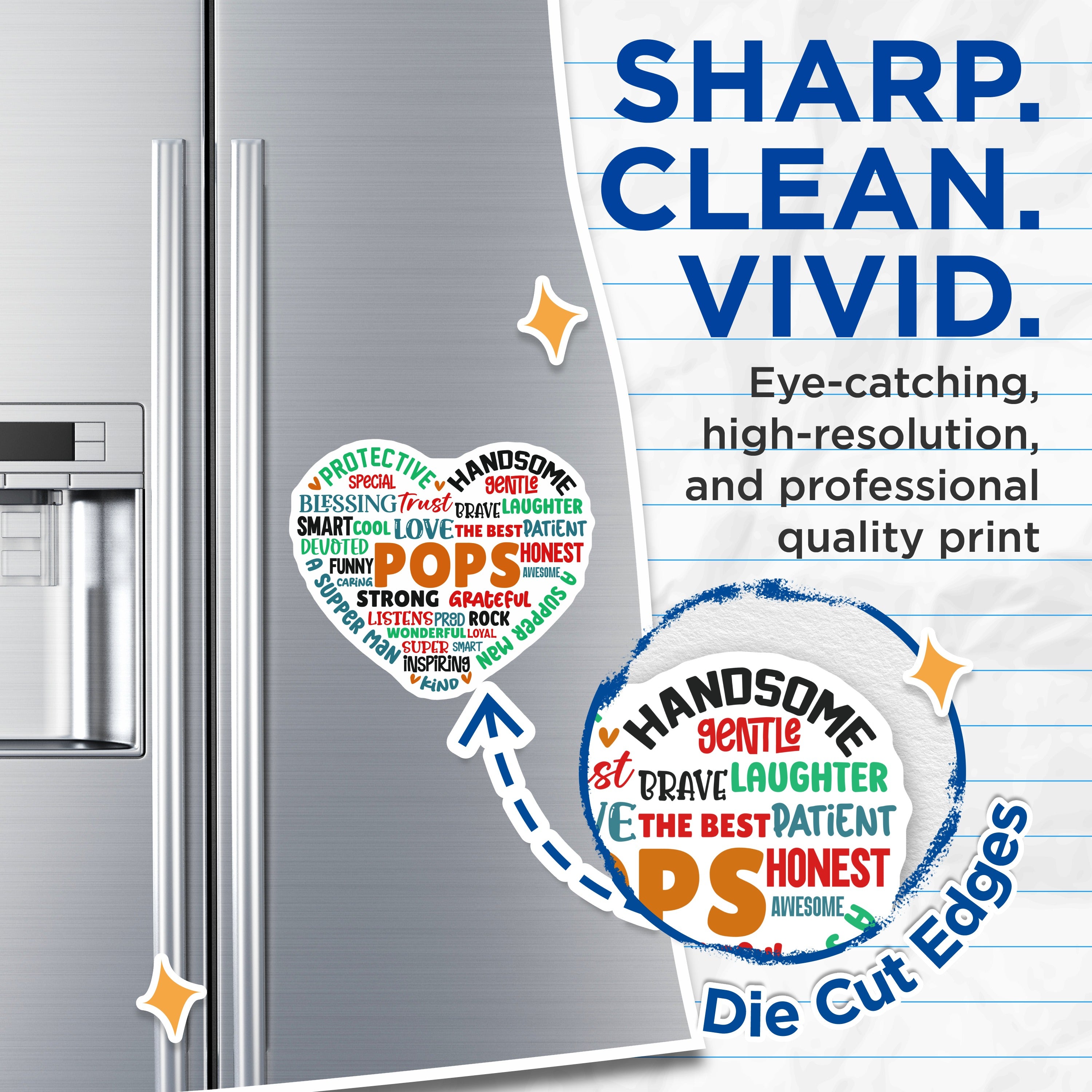 (2 Pack) Pops Super Dad Magnets - Father's Day Appreciation - Refrigerator Locker Decor - 5 Inches On Longest Side - Thick Durable Magnet - Made in USA - MAG38898