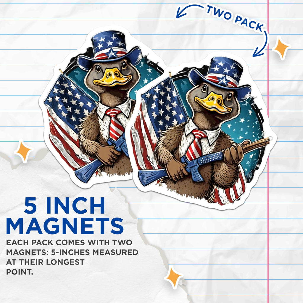 (2 Pack) Patriotic Duck Magnets - Uncle Sam Animal Figure - American Flag Art - Fourth of July Decor - Freedom Country Motif - 5 Inches On Longest Side - Thick Durable Magnet - Made in USA - MAG22485