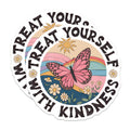 (2 Pack) Treat Yourself Stickers - Kindness Butterfly - Retro Rainbow Sticker - 5" On Longest Side - Sticks to Smooth Flat Surfaces - Made in USA - BMCS18982