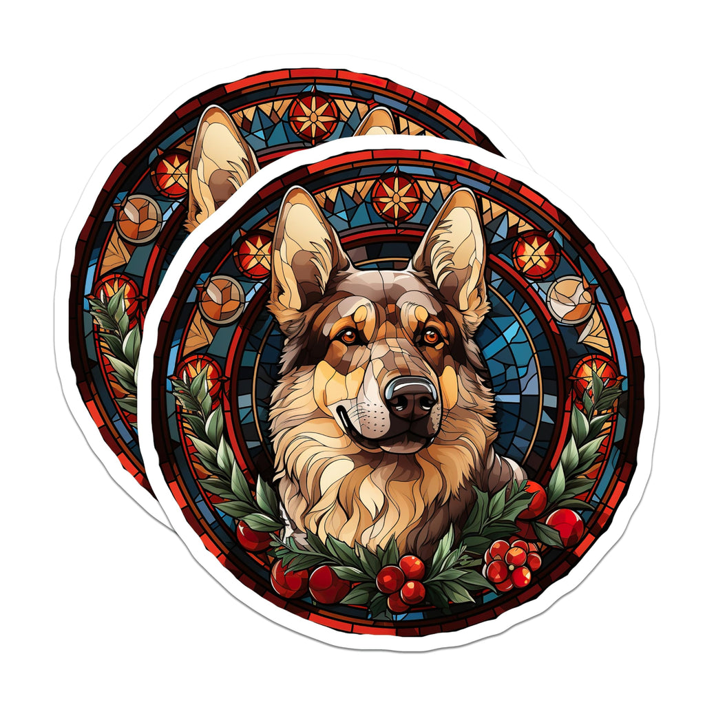 (2 Pack) German Shepherd Magnets - Stained Glass Dog Art - Holiday Pet Decor - 5 Inches On Longest Side - Thick Durable Magnet - Made in USA - MAG25375