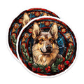 (2 Pack) German Shepherd Magnets - Stained Glass Dog Art - Holiday Pet Decor - 5 Inches On Longest Side - Thick Durable Magnet - Made in USA - MAG25375