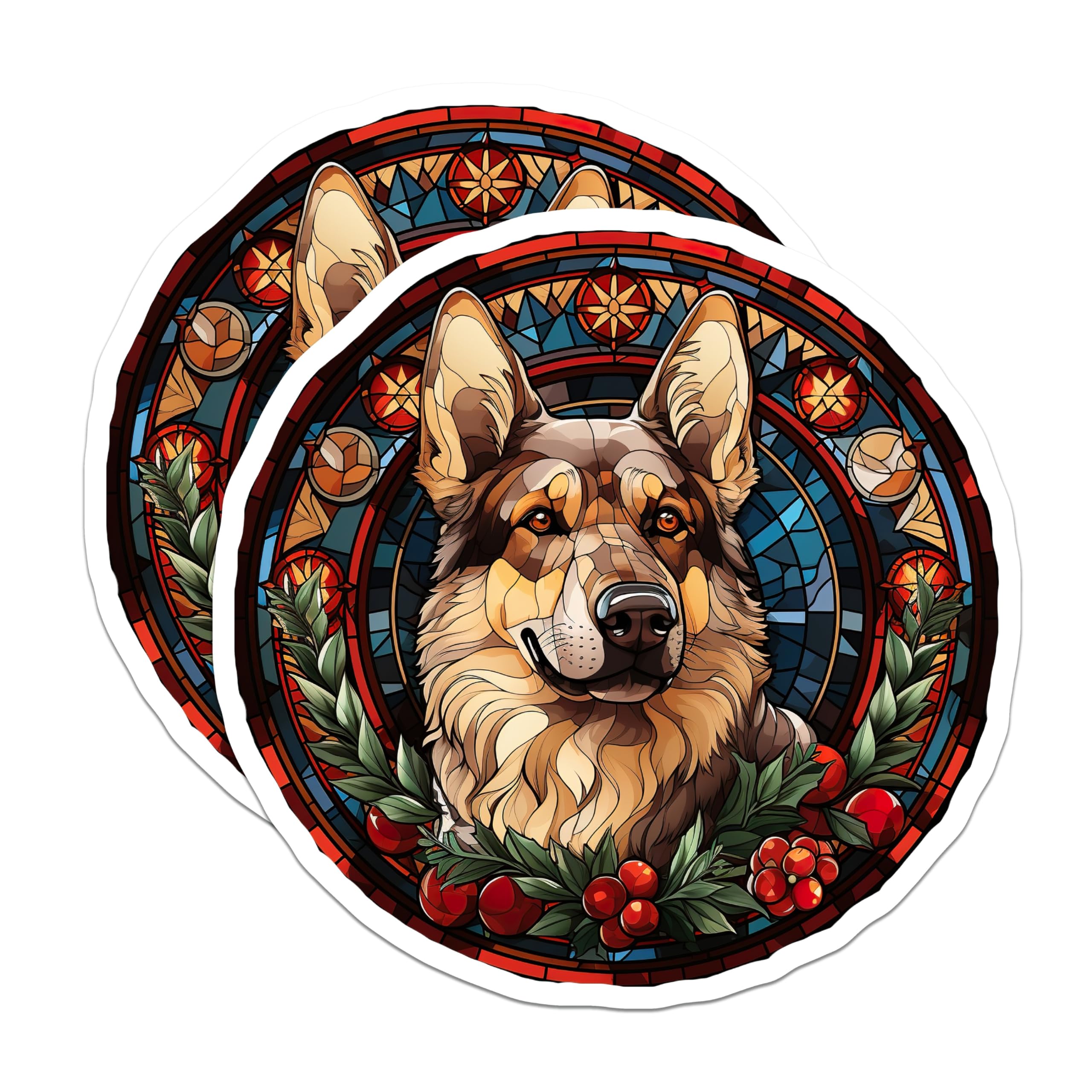 (2 Pack) German Shepherd Magnets - Stained Glass Dog Art - Holiday Pet Decor - 5 Inches On Longest Side - Thick Durable Magnet - Made in USA - MAG25375
