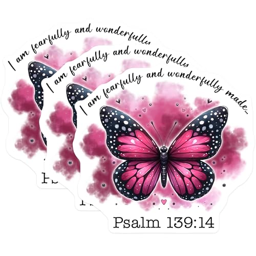 (3 Pack) Butterfly Psalm Decals - Religious Saying - Faith Based Art - 3 Inches On Longest Side - Easy Peel & Apply - Made in USA - 3MCS8497