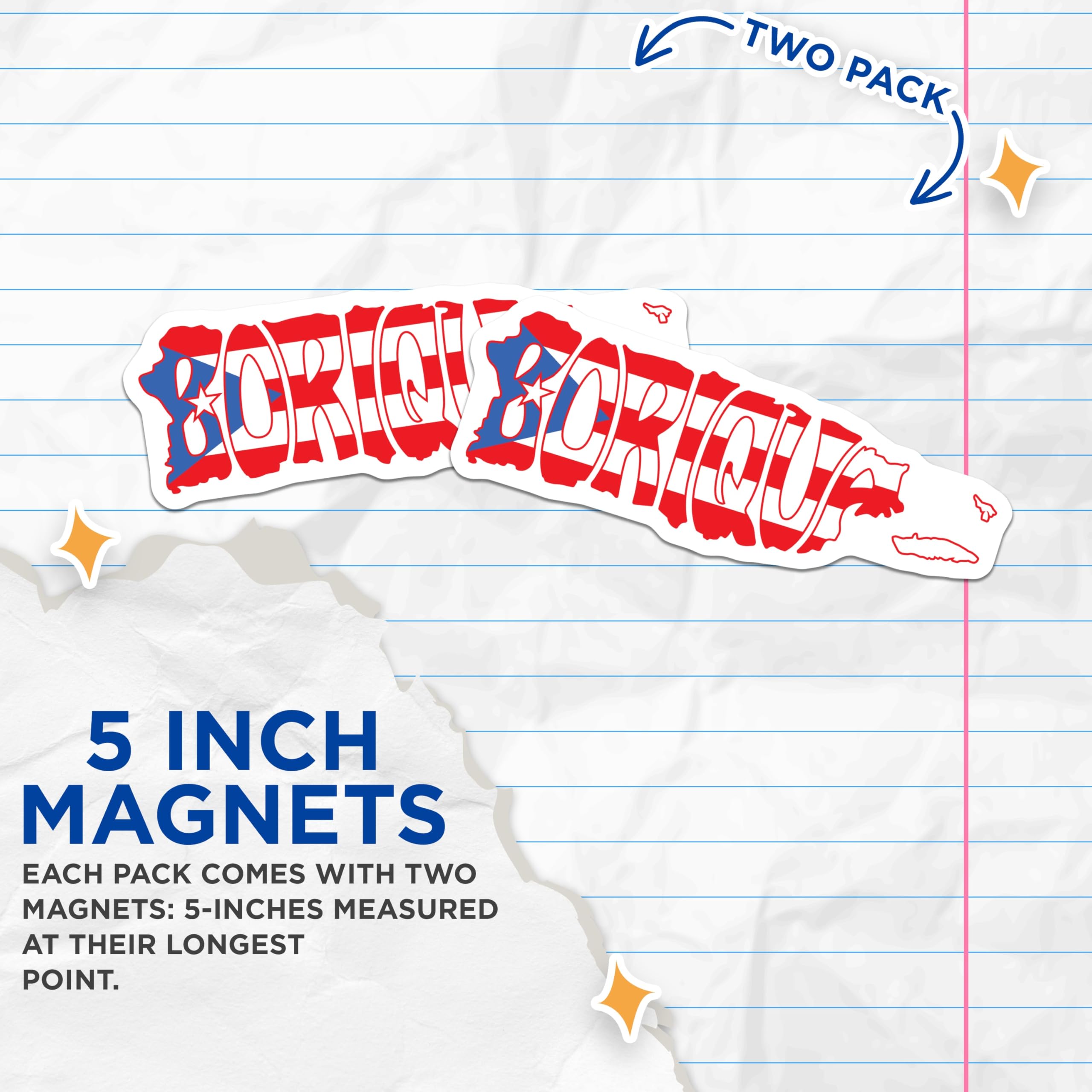 (2 Pack) Puerto Rico Boricua Magnets - Island Flag Pride - Caribbean Travel Souvenir - 5 Inches On Longest Side - Thick Durable Magnet - Made in USA - MAG19366
