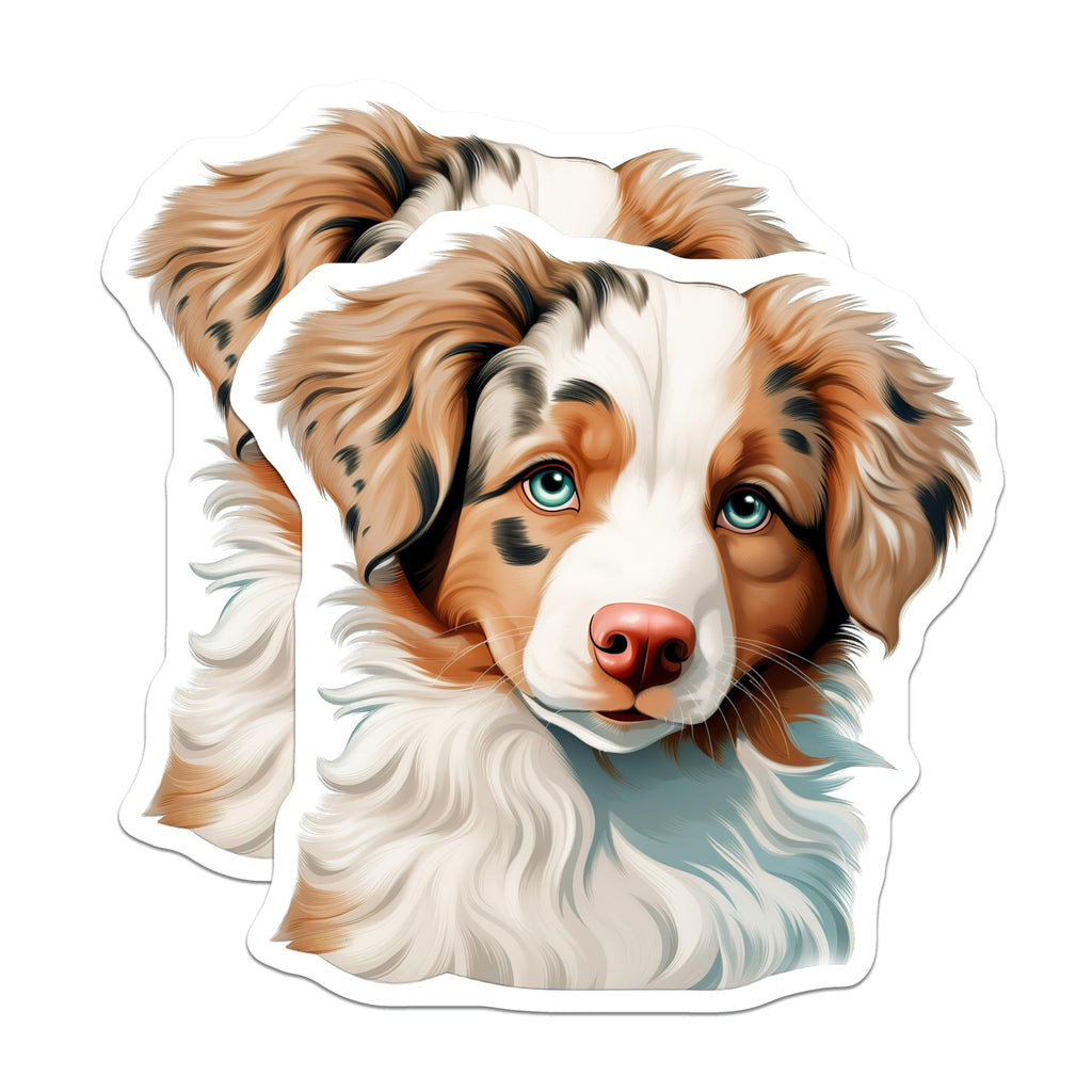 (2 Pack) Australian Shepherd Magnets - Blue Eye Puppy Decor - Merle Aussie Pet Lover - 5 Inches On Longest Side - Thick Durable Magnet - Made in USA - MAG27086