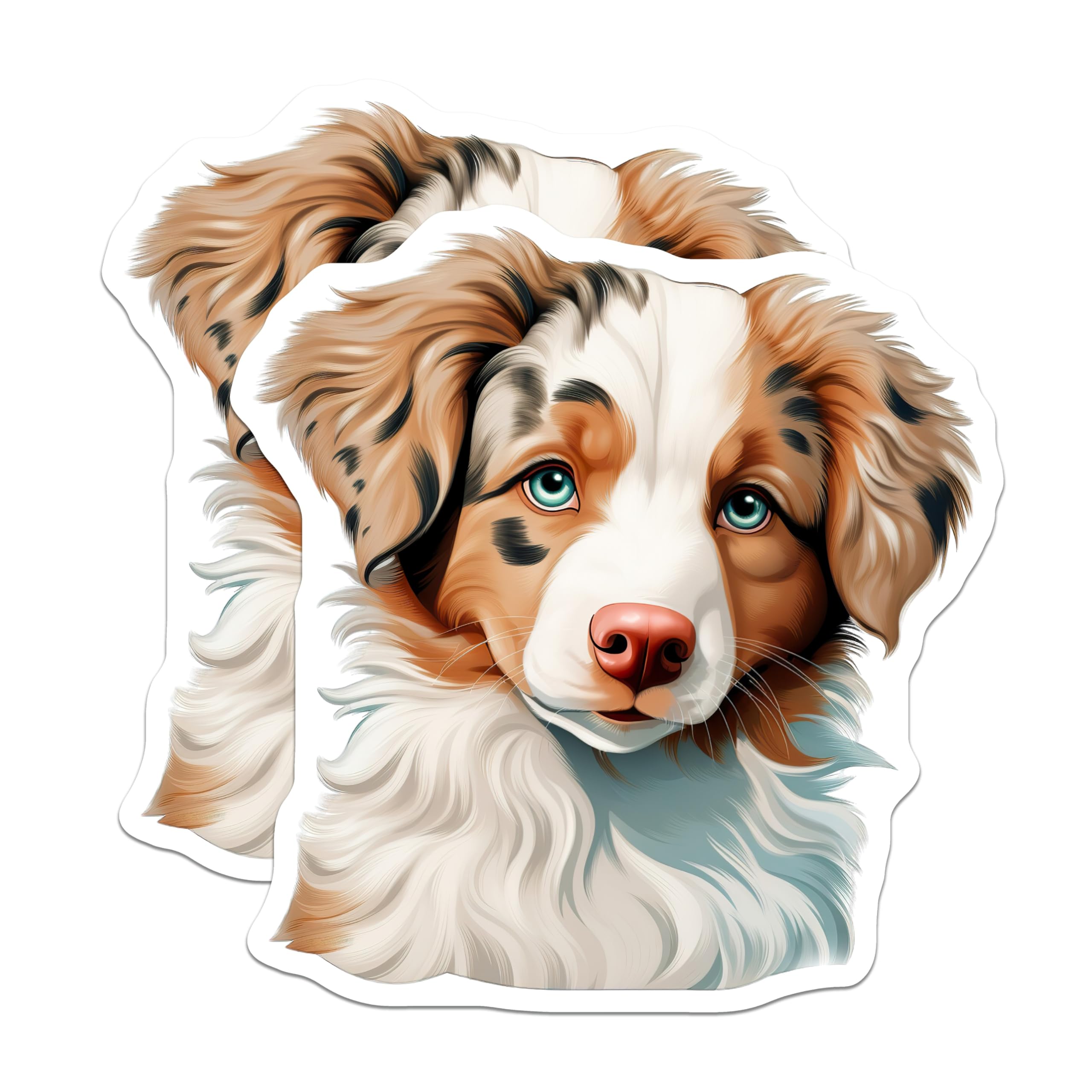 (2 Pack) Australian Shepherd Magnets - Blue Eye Puppy Decor - Merle Aussie Pet Lover - 5 Inches On Longest Side - Thick Durable Magnet - Made in USA - MAG27086