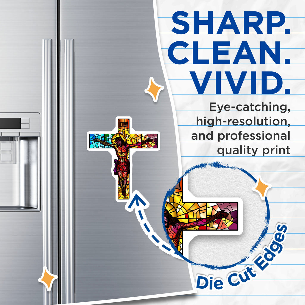 (2 Pack) Stained Glass Jesus Magnets - Crucifixion Religious Decor - Christian Faith Symbol Holy Cross Refrigerator - 5 Inches On Longest Side - Thick Durable Magnet - Made in USA - MAG39214