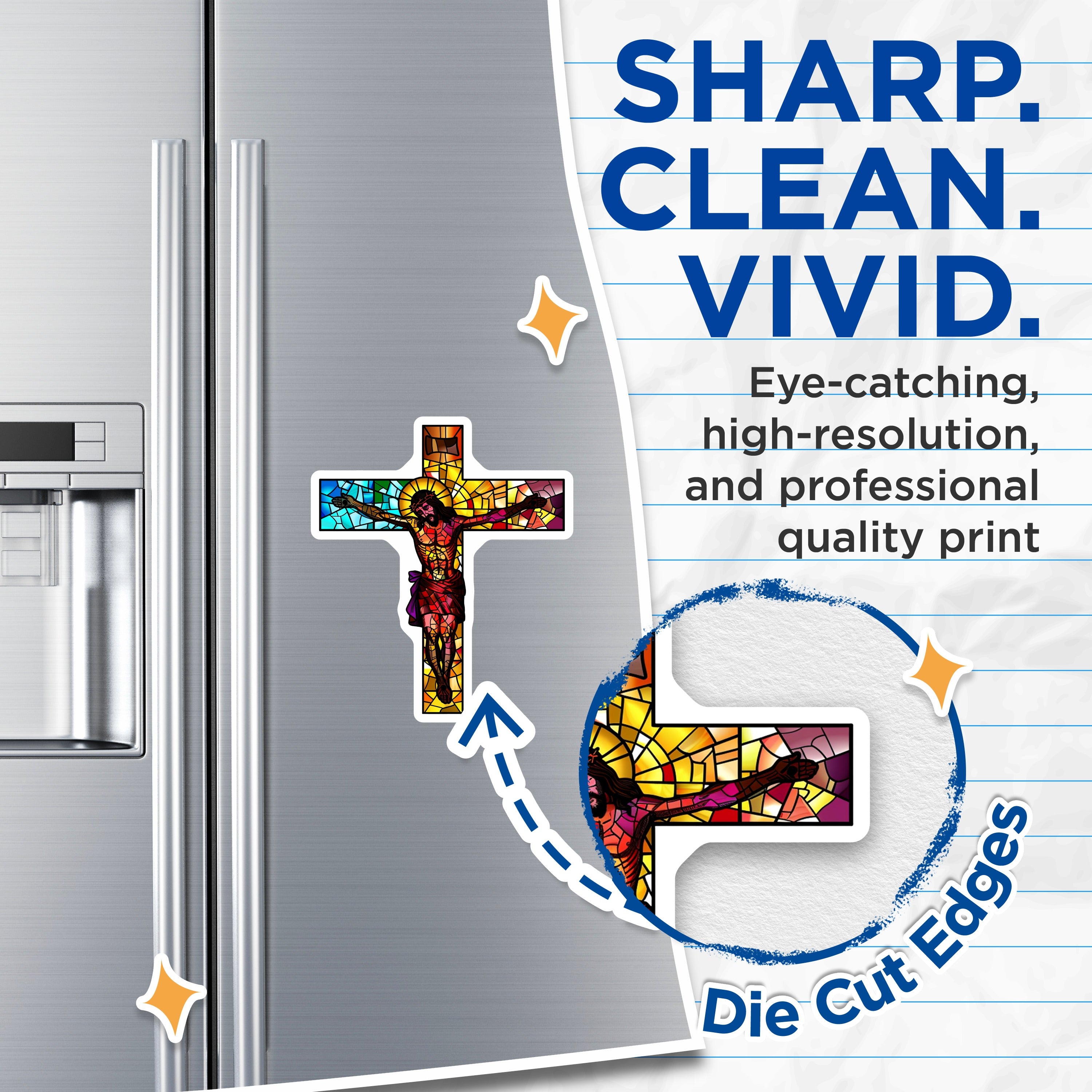 (2 Pack) Stained Glass Jesus Magnets - Crucifixion Religious Decor - Christian Faith Symbol Holy Cross Refrigerator - 5 Inches On Longest Side - Thick Durable Magnet - Made in USA - MAG39214