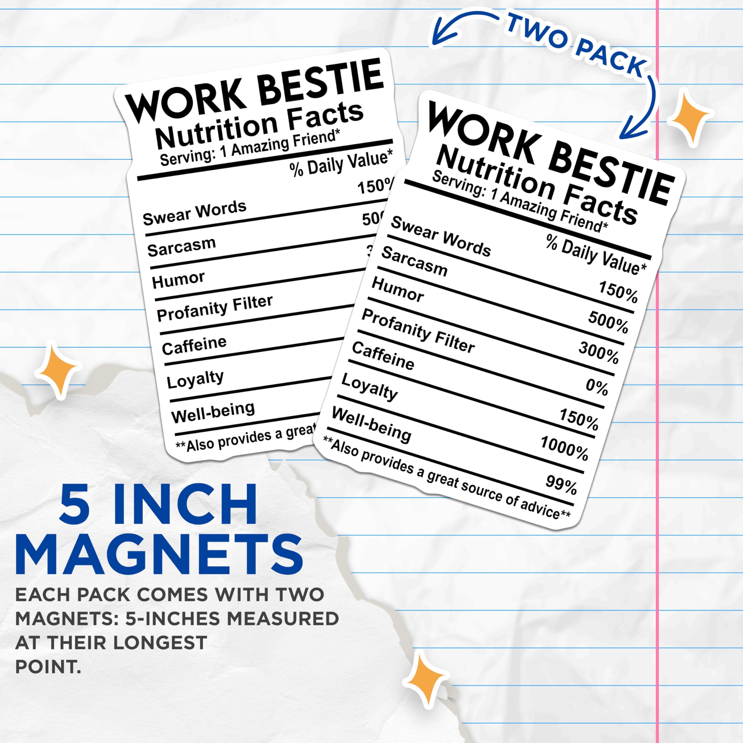 (2 Pack) Work Bestie Magnets - Funny Friend Gift - Sarcastic Humor Magnet - 5" On Longest Side - Premium Magnet - for Cars, Refrigerators, Toolboxes, Lockers - Made in USA - MAG14335
