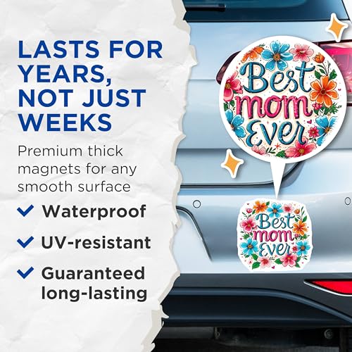 (2 Pack) Best Mom Ever Magnets - Floral Design - Mother's Day Decoration - 5" On Longest Side - for Cars, Fridges, Toolboxes - Made in USA - MAG6584