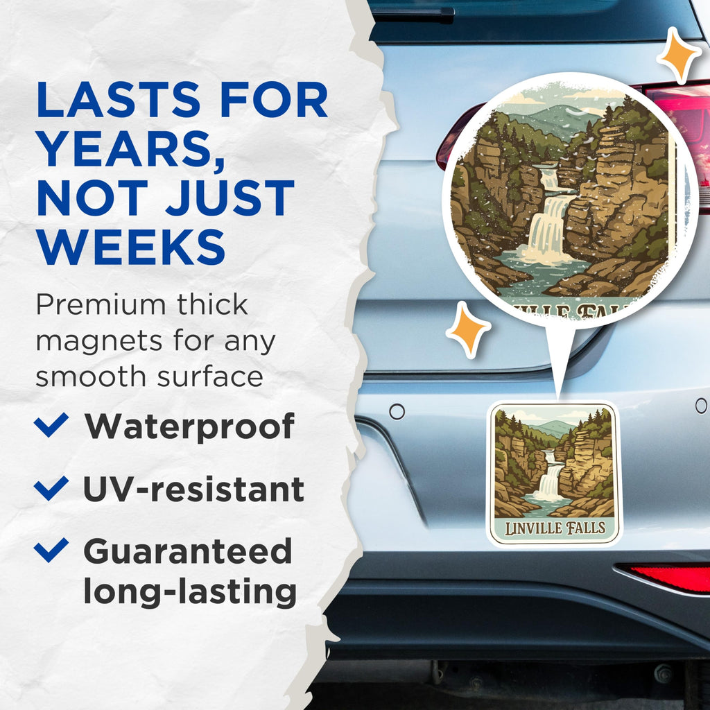 (2 Pack) Linville Falls Magnets - NC Blue Ridge Mountains - Scenic Waterfall Landscape - Retro Nature Magnet - 5 Inches On Longest Side - Thick Durable Magnet - Made in USA - MAG19993