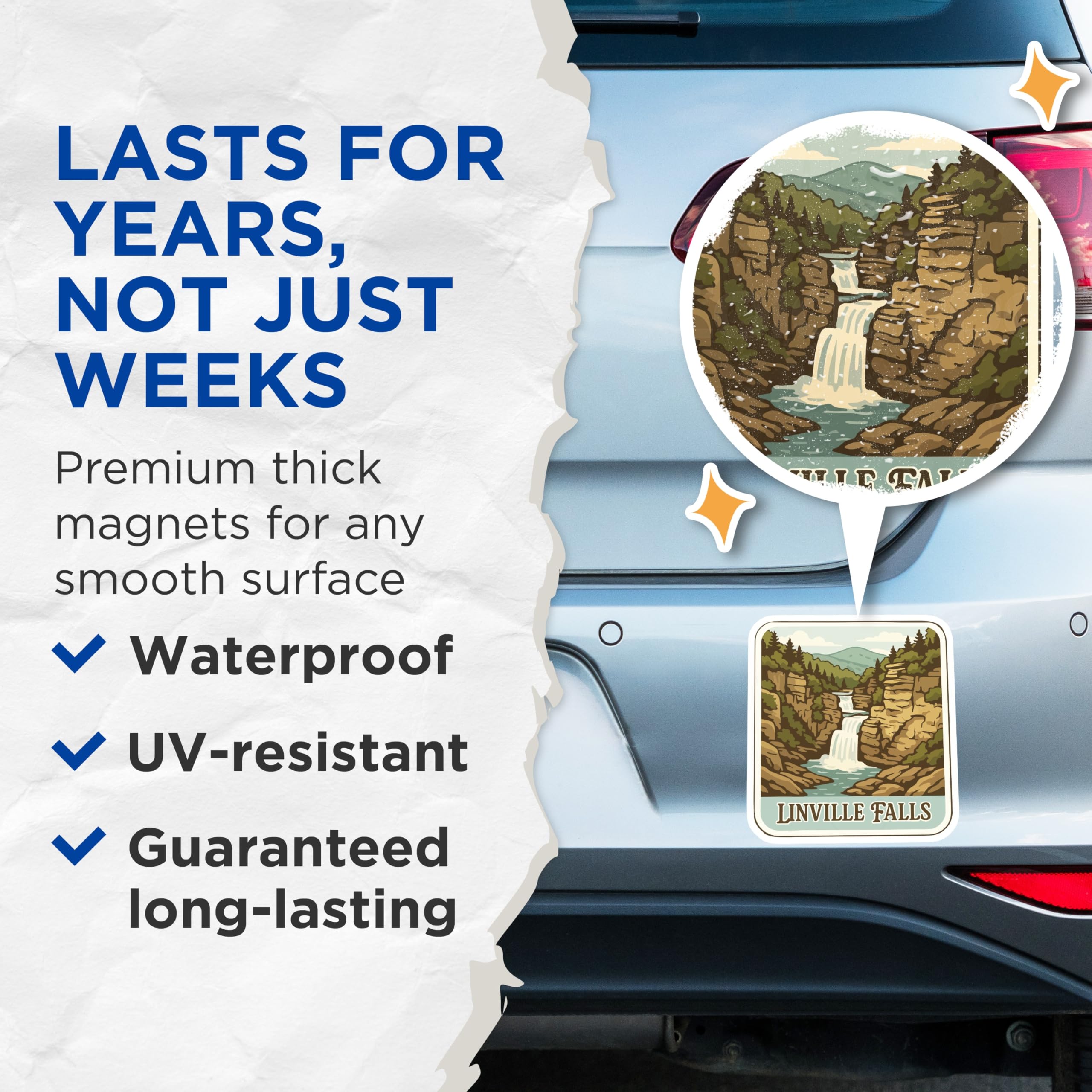 (2 Pack) Linville Falls Magnets - NC Blue Ridge Mountains - Scenic Waterfall Landscape - Retro Nature Magnet - 5 Inches On Longest Side - Thick Durable Magnet - Made in USA - MAG19993