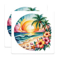 (2 Pack) Tropical Beach Sunset Magnets - Hawaiian Island Decor - Coastal Refrigerator Accent - 5 Inches On Longest Side - Thick Durable Magnet - Made in USA - MAG36931