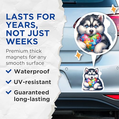 (2 Pack) Adorable Dog Decor Magnet - Puzzle Piece Design - 5" On Longest Side - Sticks to Smooth Flat Surfaces - Made in USA - MAG9477