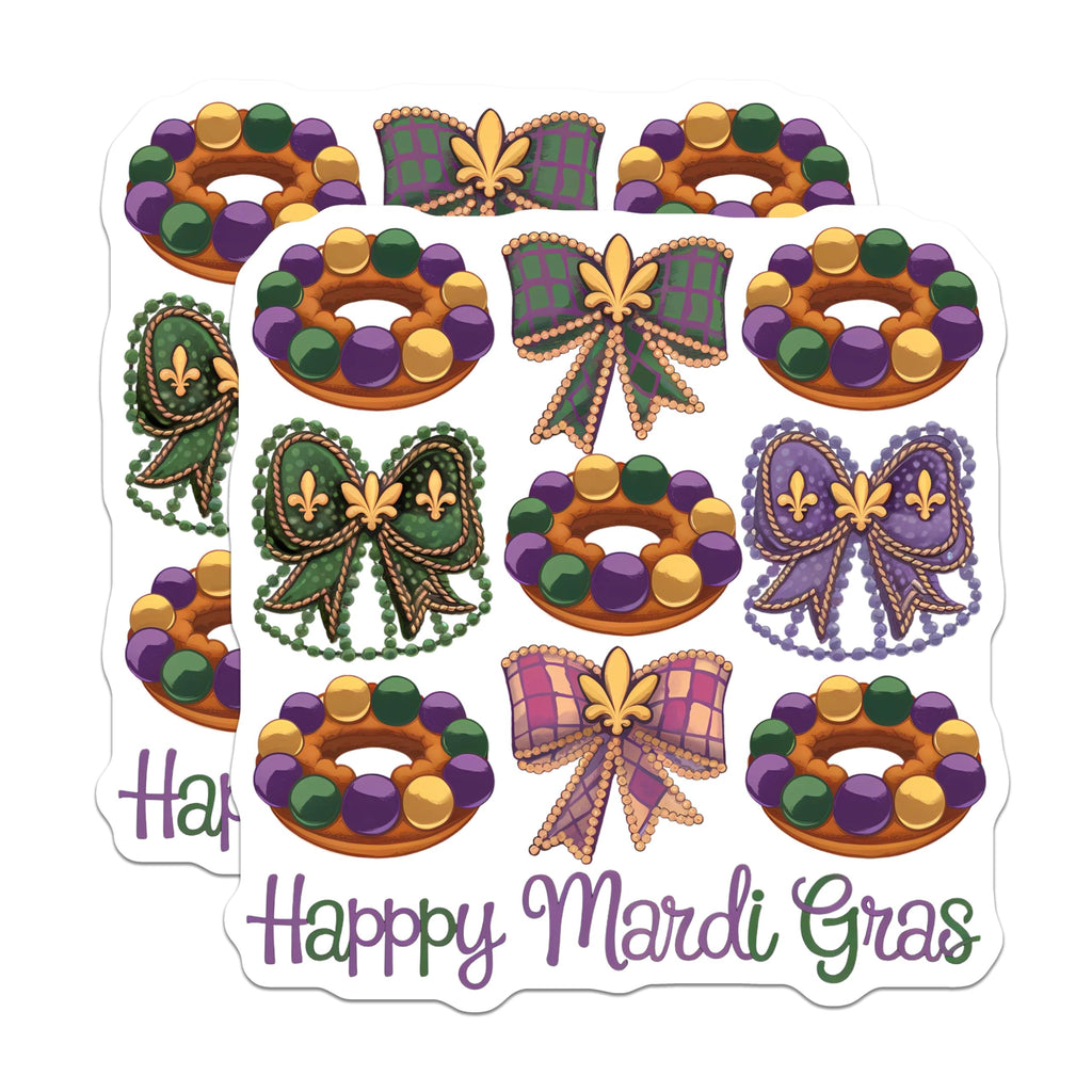 (2 Pack) Mardi Gras Stickers - Happy Mardi Gras - Mardi Gras Decorations - Carnival Stickers - 5" On Longest Side - Sticks to Smooth Flat Surfaces - Made in USA - BMCS4136