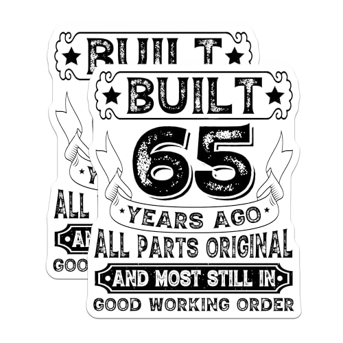 (2 Pack) Built 65 Years Ago Stickers - Classic Car Design - Vintage Birthday Decal - 5" On Longest Side - Sticks to Smooth Flat Surfaces - Made in USA - BMCS5994