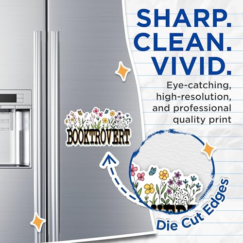 (2 Pack) Booktrovert Magnets - Book Lover Magnets - Floral Bookworm Magnets- 5" On Longest Side - for Fridges, Toolboxes, Cars - Made in USA - MAG2866