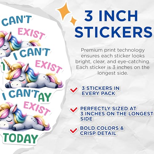 (3 Pack) Lazy Unicorn Decals - Funny Quote - Laptop Decor - 3 Inches On Longest Side - Easy Peel & Apply - Made in USA - 3MCS2115