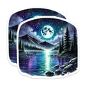 (2 Pack) Moon Lake Stickers - Night Sky Stickers - Celestial Art Stickers - 5" On Longest Side - Sticks to Smooth Flat Surfaces - Made in USA - BMCS18048