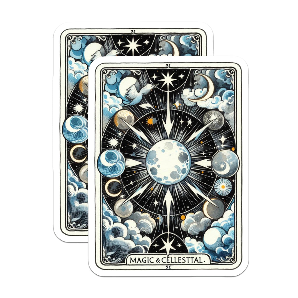 (2 Pack) Celestial Art Magnets - Moon Phases Decor - Magic Celestial Illustrations - 5" On Longest Side - Premium Magnet - for Cars, Refrigerators, Toolboxes, Lockers - Made in USA - MAG14899