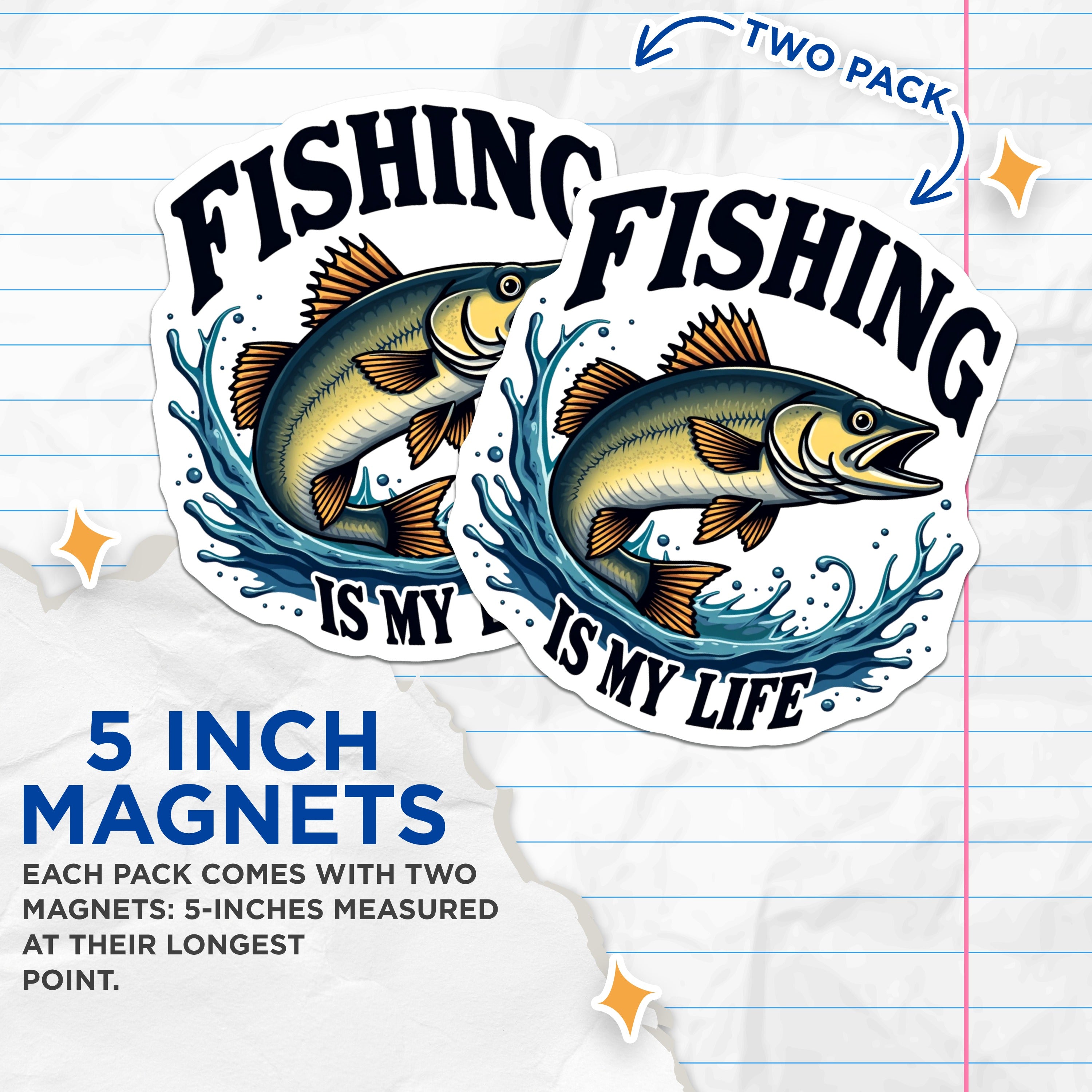 (2 Pack) Fishing is My Life Magnets - Bass Fishing Tackle Box Fridge Decor - Angler Outdoorsman - 5 Inches On Longest Side - Thick Durable Magnet - Made in USA - MAG37522
