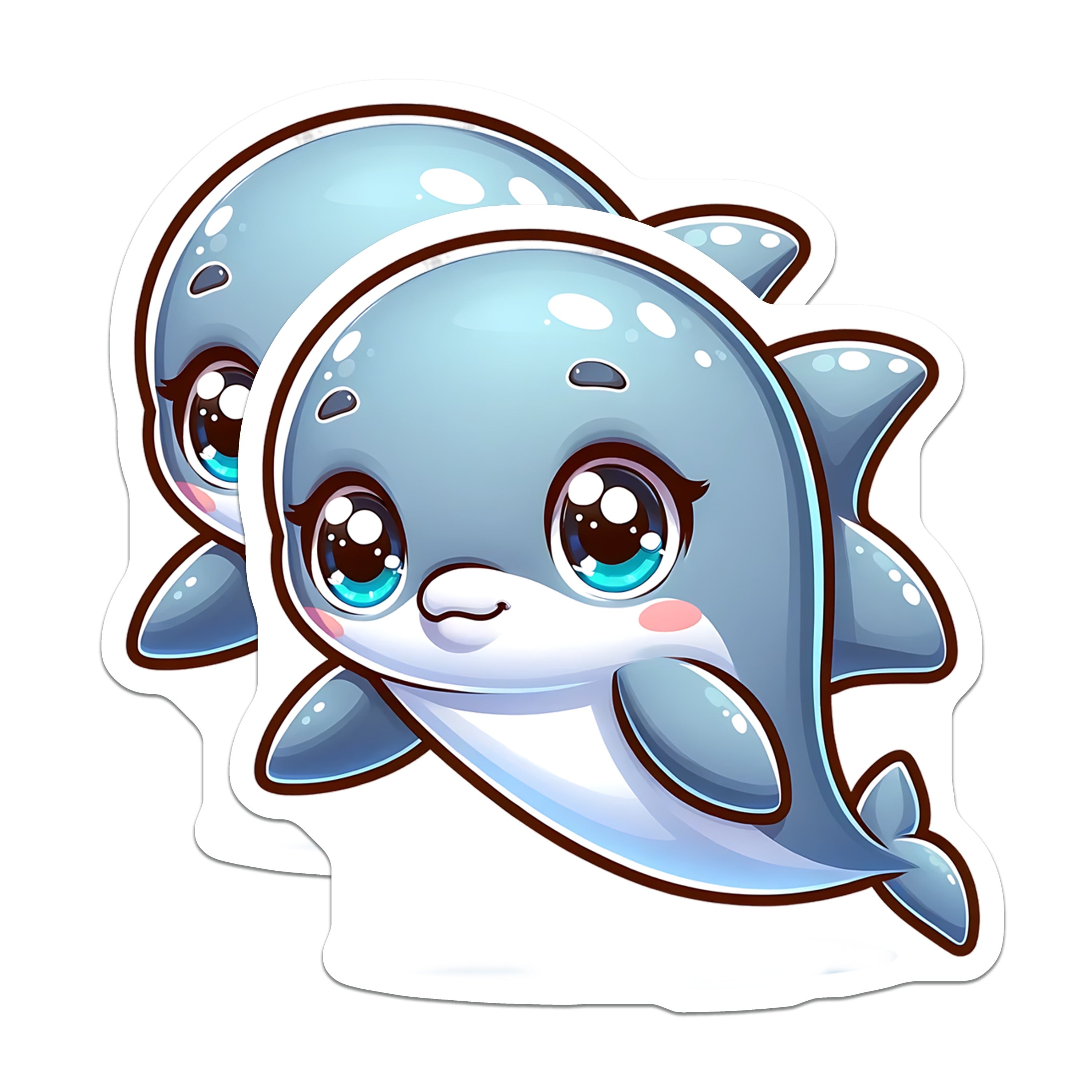 (2 Pack) Cute Dolphin Magnets - Kawaii Animal Fridge Decor - Ocean Nursery Room Decor - Kids Locker Whiteboard - 5 Inches On Longest Side - Thick Durable Magnet - Made in USA - MAG36393