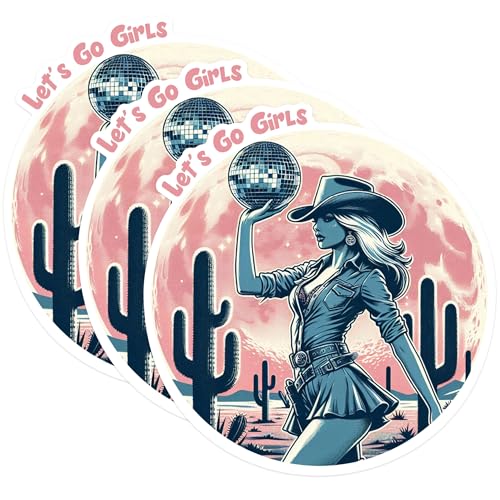 (3 Pack) Cowgirl Decals - Disco Ball Art - Lets Go Girls Laptop Decal - 3 Inches On Longest Side - Easy Peel & Apply - Made in USA - 3MCS1439