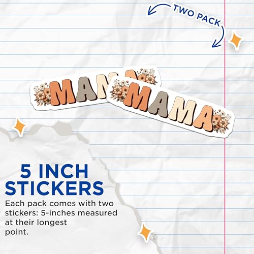 (2 Pack) Mama Stickers - Floral Mama Decal - Flower Print for Moms Water Bottle Laptop Decor - 5" On Longest Side - Sticks to Smooth Flat Surfaces - Made in USA - BMCS8194