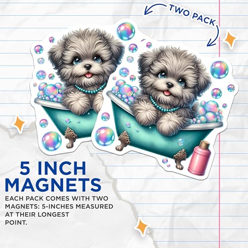 (2 Pack) Adorable Puppy Magnet - Animal Lovers - Fun Bathroom Decor - 5" On Longest Side - Sticks to Smooth Flat Surfaces - Made in USA - MAG9426