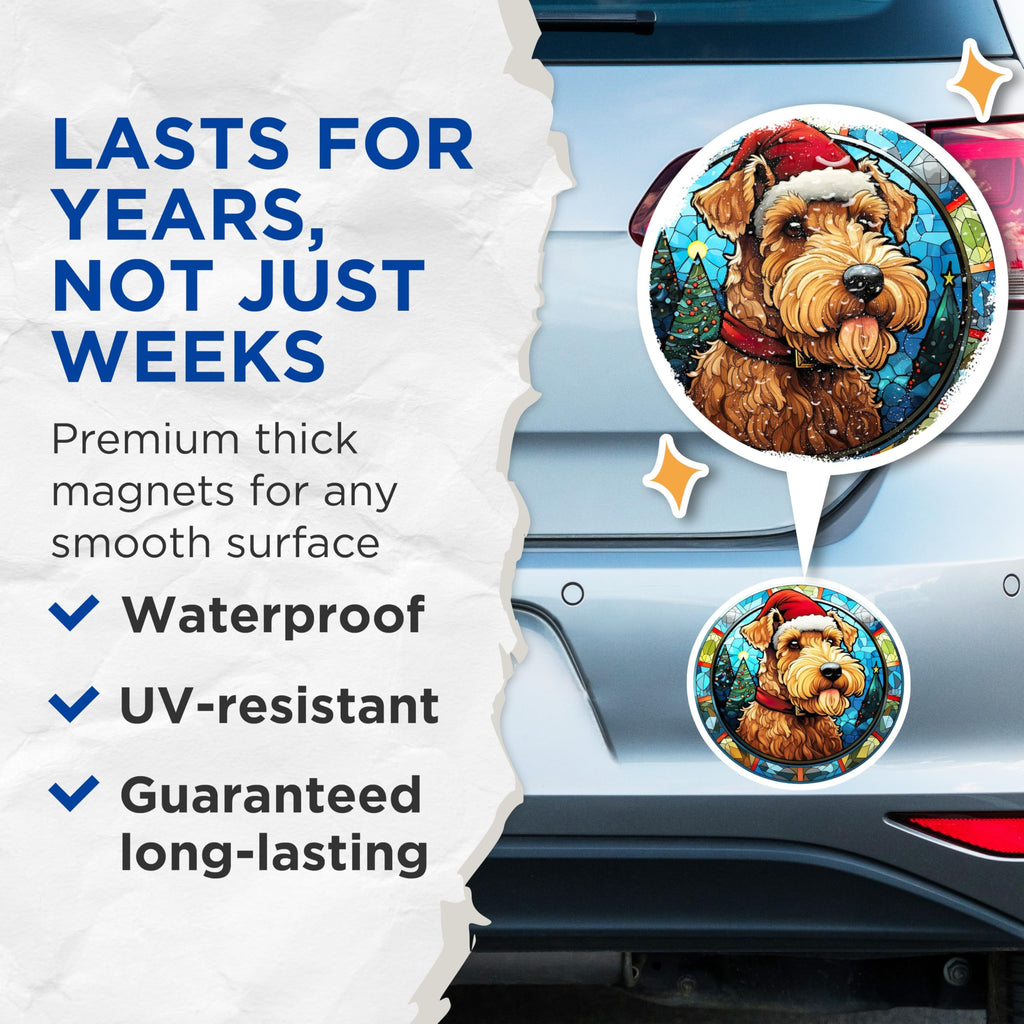 (2 Pack) Airedale Terrier Christmas Magnets - Stained Glass Dog Art - Holiday Fridge Decor - 5 Inches On Longest Side - Thick Durable Magnet - Made in USA - MAG27445