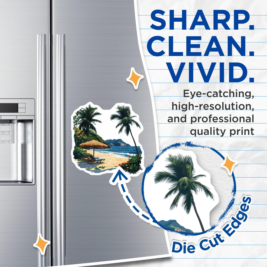 (2 Pack) Tropical Beach Scene Magnets - Ocean View Decor - Vacation Paradise Fridge Art - 5 Inches On Longest Side - Thick Durable Magnet - Made in USA - MAG30575