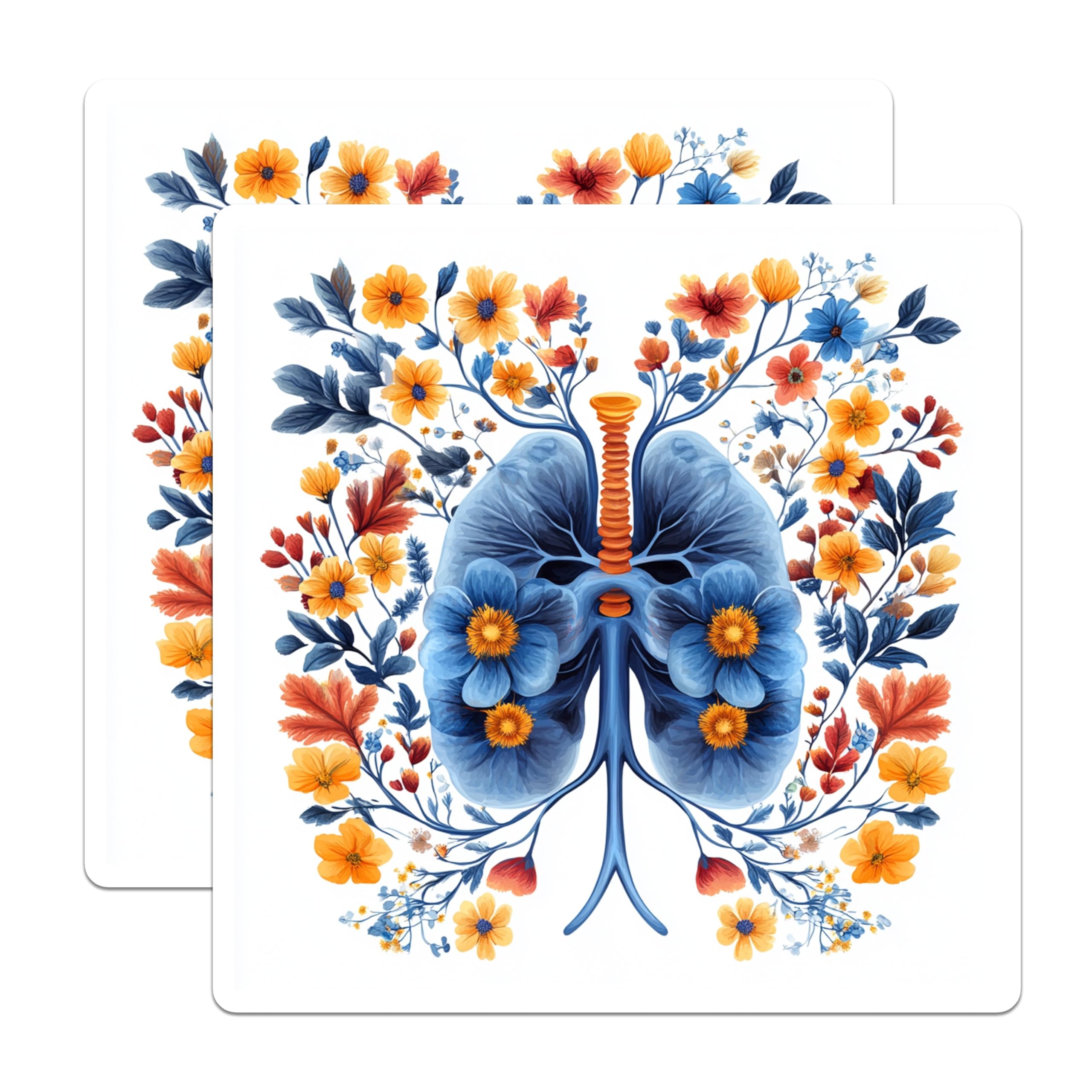 (2 Pack) Floral Lungs Magnets - Medical Student Appreciation - Respiratory System Art - Wellness Decor - 5 Inches On Longest Side - Thick Durable Magnet - Made in USA - MAG25007