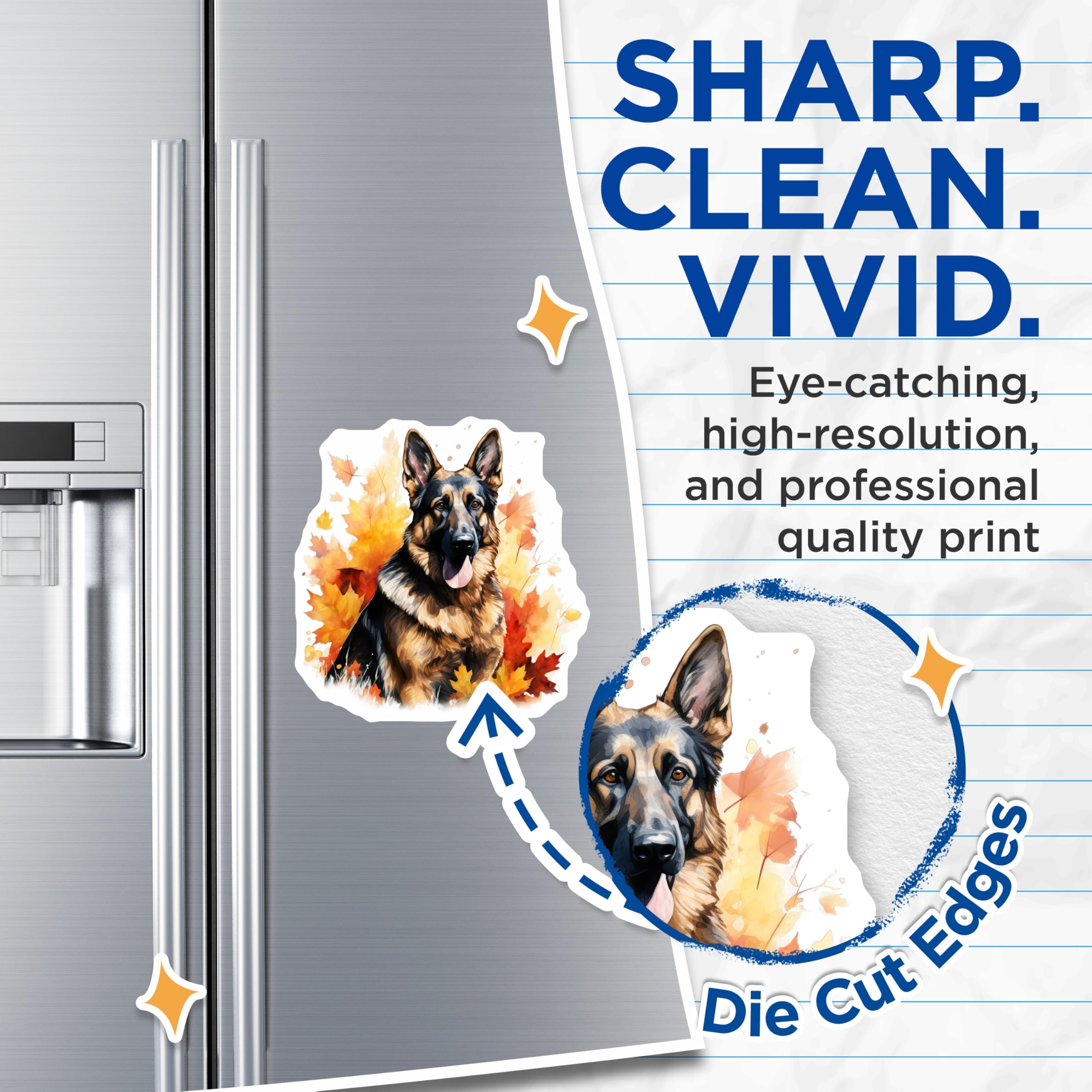 (2 Pack) German Shepherd Magnets - Watercolor Autumn Dog Art - Fall Leaves Decoration - GSD Pet Parent - 5 Inches On Longest Side - Thick Durable Magnet - Made in USA - MAG27290