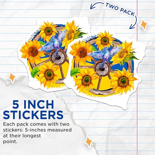 (2 Pack) Sunflower and Hummingbird Stickers - Floral Watercolor Art - Vibrant Nature Decal - 5" On Longest Side - Sticks to Smooth Flat Surfaces - Made in USA - BMCS5707