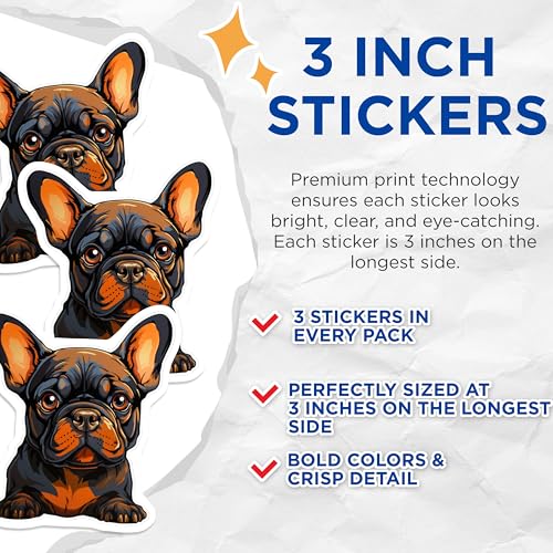 (3 Pack) French Bulldog Decals - Cute Dog Stickers - Laptop Decals - 3 Inches On Longest Side - Easy Peel & Apply - Made in USA - 3MCS2720