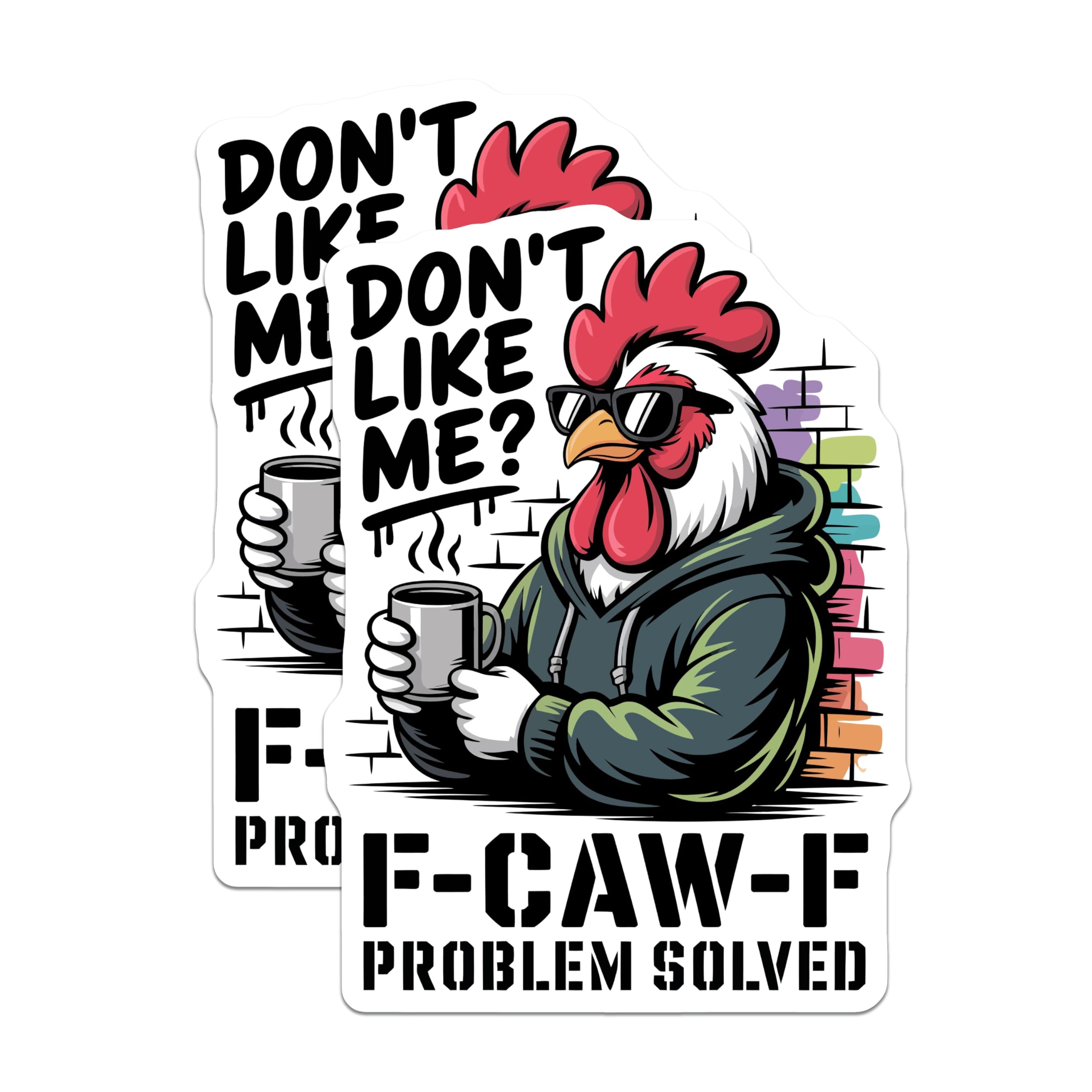 (2 Pack) Funny Rooster Magnets - Sarcastic Chicken Quote Decor - F-CAW-F Problem Solved Kitchen Fridge Art - 5 Inches On Longest Side - Thick Durable Magnet - Made in USA - MAG22686