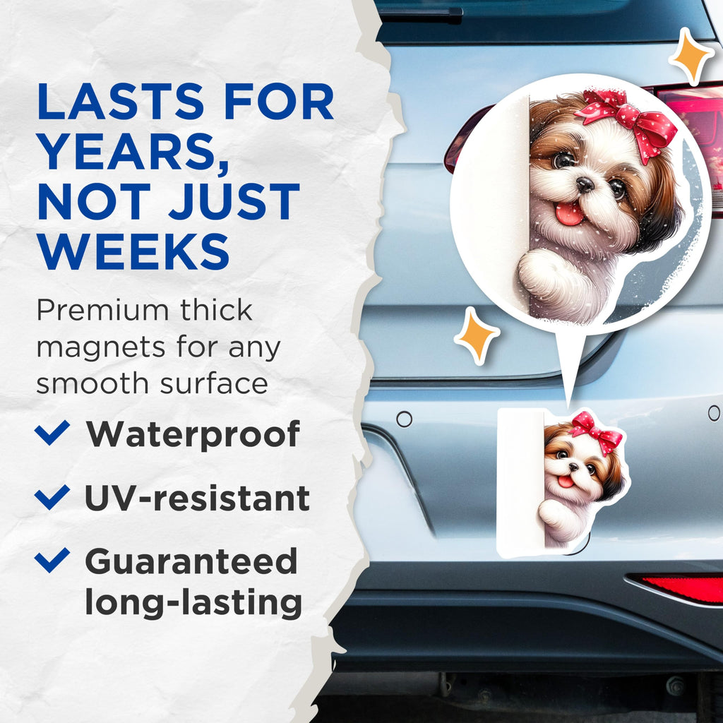 (2 Pack) Shih Tzu Magnets - Dog Breed Fridge Decor - Puppy Lover Home Accents - 5" On Longest Side - Premium Magnet - for Cars, Refrigerators, Toolboxes, Lockers - Made in USA - MAG14649