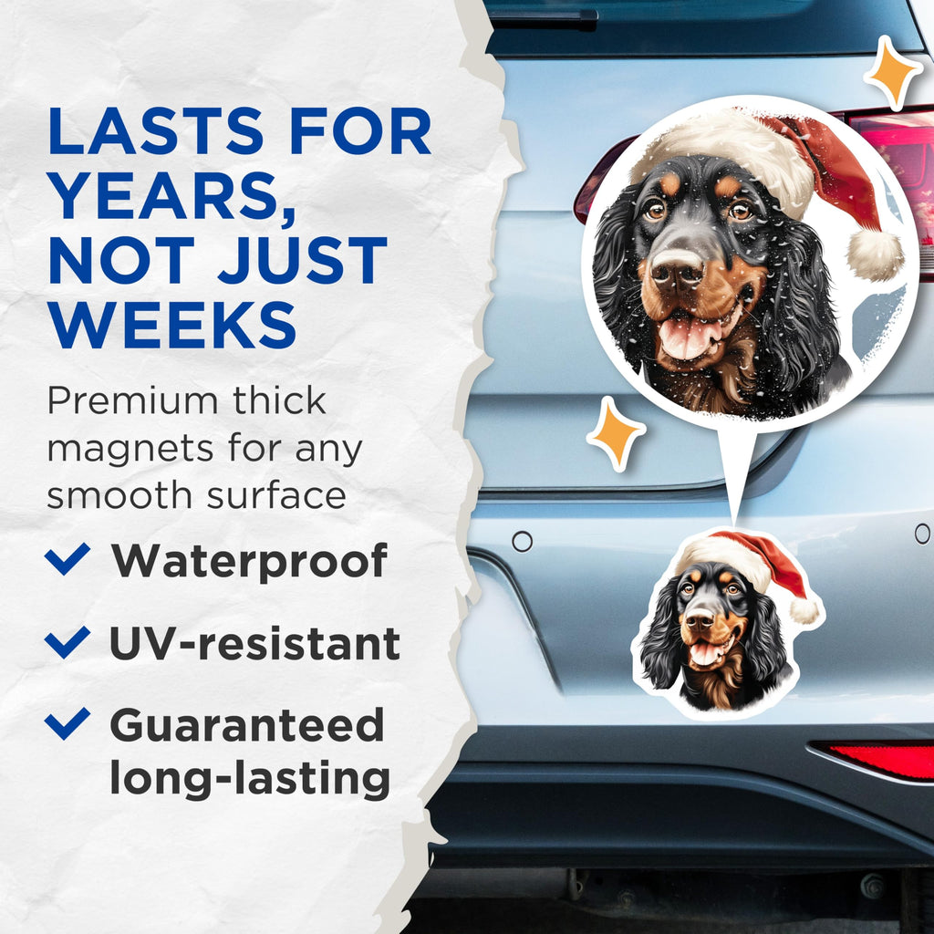 (2 Pack) Gordon Setter Magnets - Festive Christmas Canine - Santa Hat Doggy Fridge Decor - Holiday Pet Accent - 5 Inches On Longest Side - Thick Durable Magnet - Made in USA - MAG23343