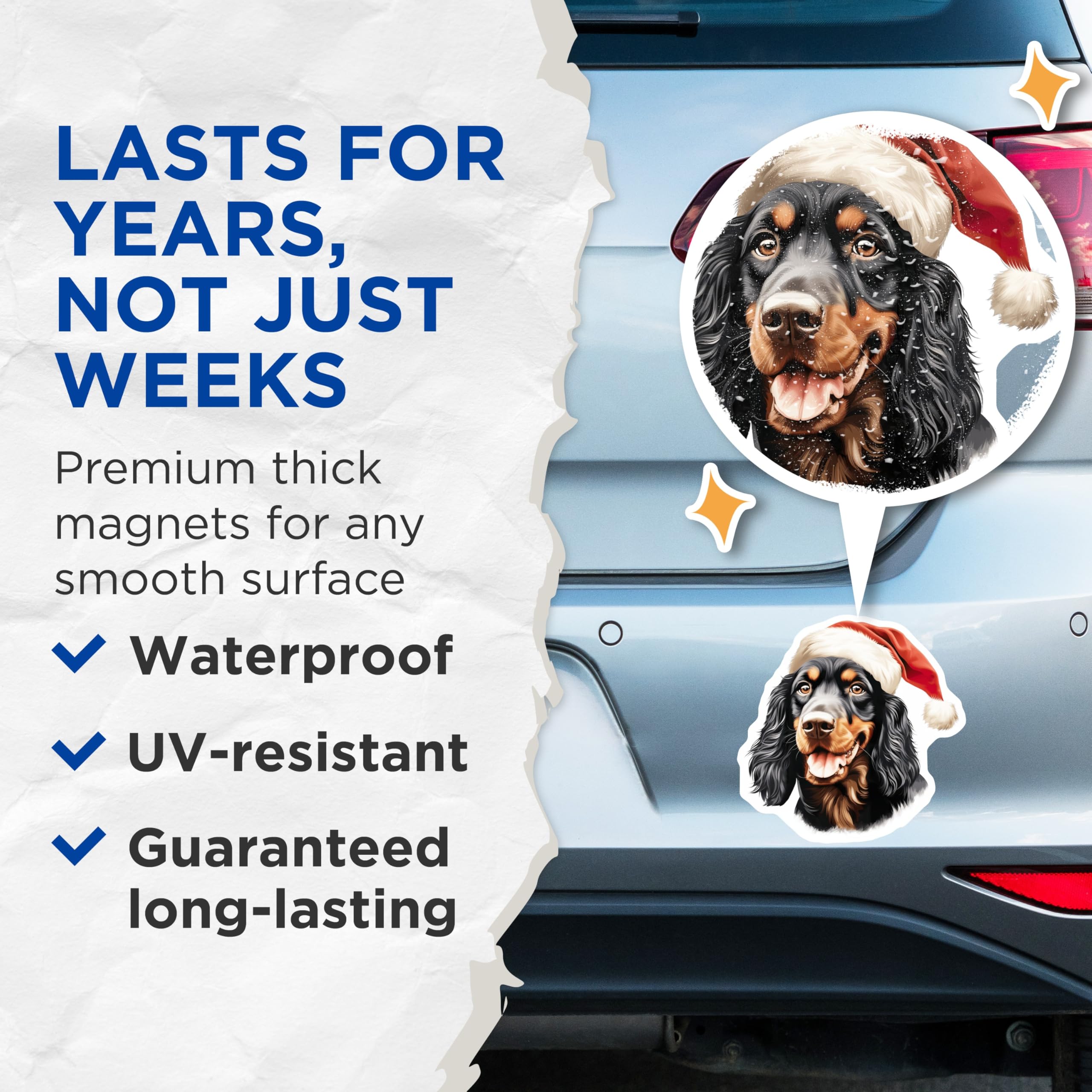 (2 Pack) Gordon Setter Magnets - Festive Christmas Canine - Santa Hat Doggy Fridge Decor - Holiday Pet Accent - 5 Inches On Longest Side - Thick Durable Magnet - Made in USA - MAG23343