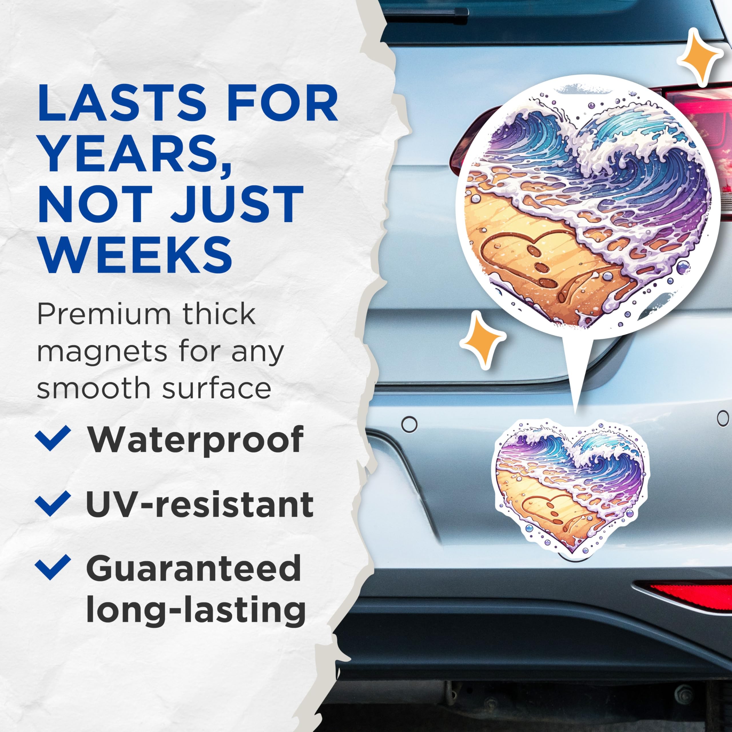 (2 Pack) Heart Ocean Waves Magnets - Beach Love Scene Art - Coastal Summer Decor - Valentine Sea Vibe - 5 Inches On Longest Side - Thick Durable Magnet - Made in USA - MAG19510