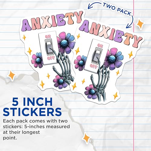 (2 Pack) Anxiety Stickers - Mental Health Awareness - Skeleton Flowers - 5" On Longest Side - Sticks to Smooth Flat Surfaces - Made in USA - BMCS8238