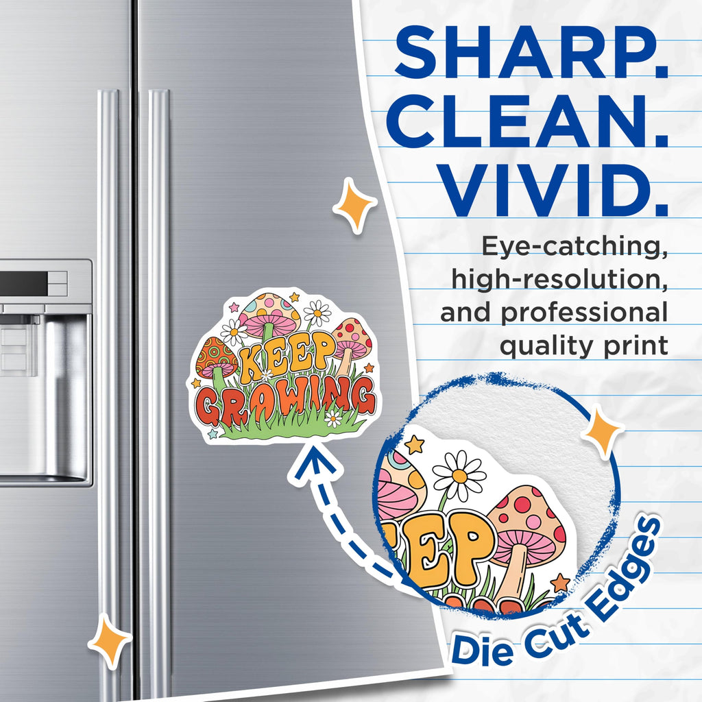 (2 Pack) Keep Growing Magnets - Retro Groovy Mushrooms - Inspirational Daisy Stars Fridge Decor - 5 Inches On Longest Side - Thick Durable Magnet - Made in USA - MAG22082