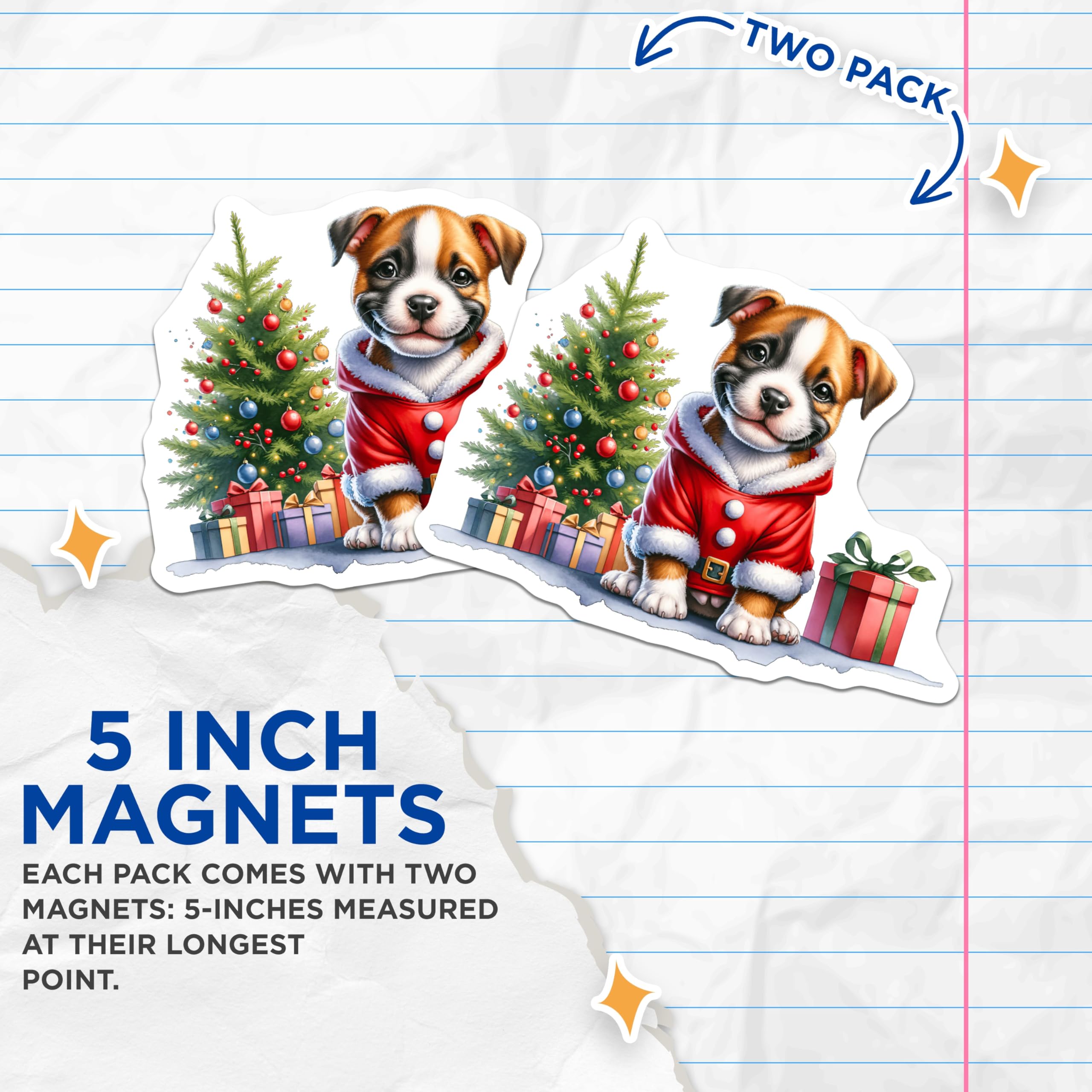 (2 Pack) Cute Christmas Puppy Magnets - Santa Suit Dog Decor - Festive Pet Lover Refrigerator Accessory - 5 Inches On Longest Side - Thick Durable Magnet - Made in USA - MAG29161