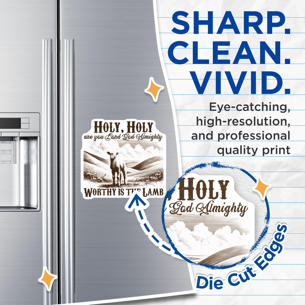 (2 Pack) Lamb of God Magnets - Christian Scripture Verse Decor - Holy Lord God Almighty Art - Religious Faith Accent - 5 Inches On Longest Side - Thick Durable Magnet - Made in USA - MAG24757