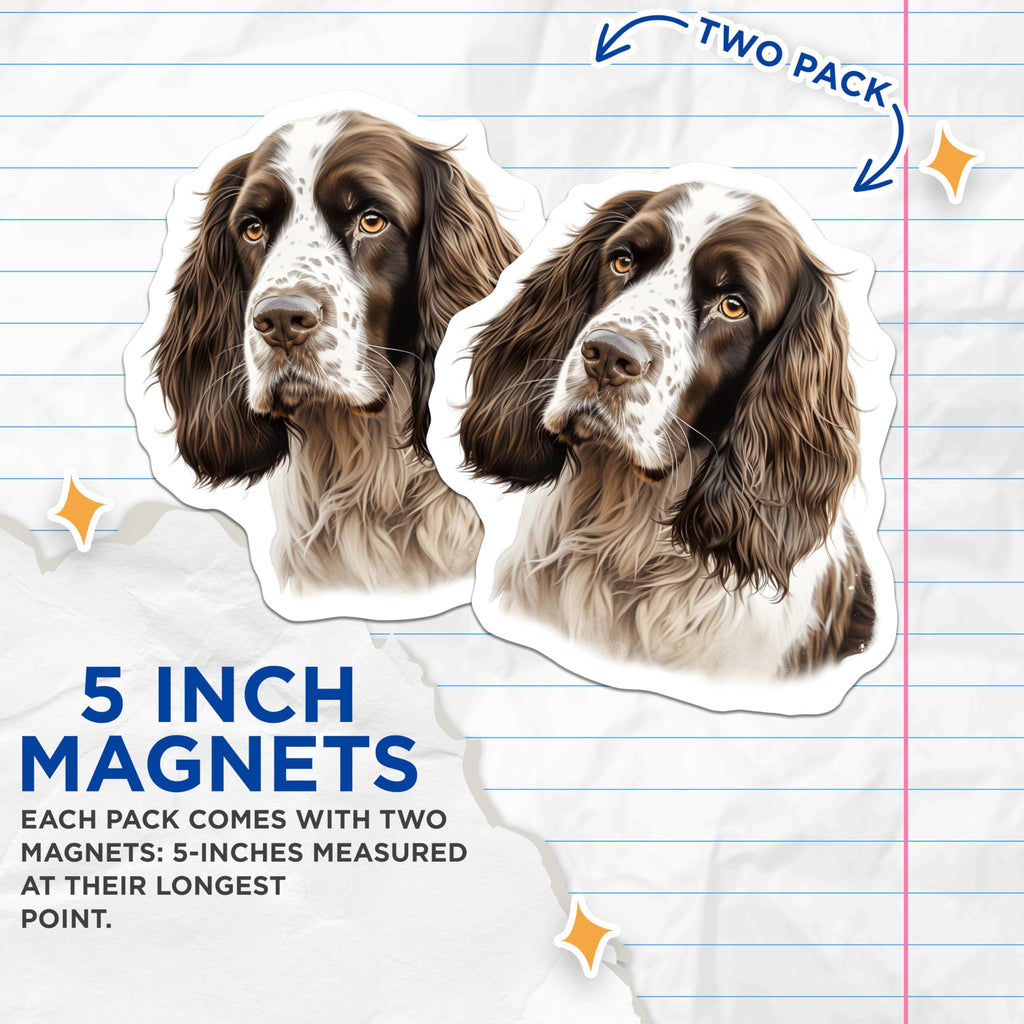 (2 Pack) Springer Spaniel Magnets - Dog Lover Refrigerator Decor - Canine Portrait Art - 5 Inches On Longest Side - Thick Durable Magnet - Made in USA - MAG30862