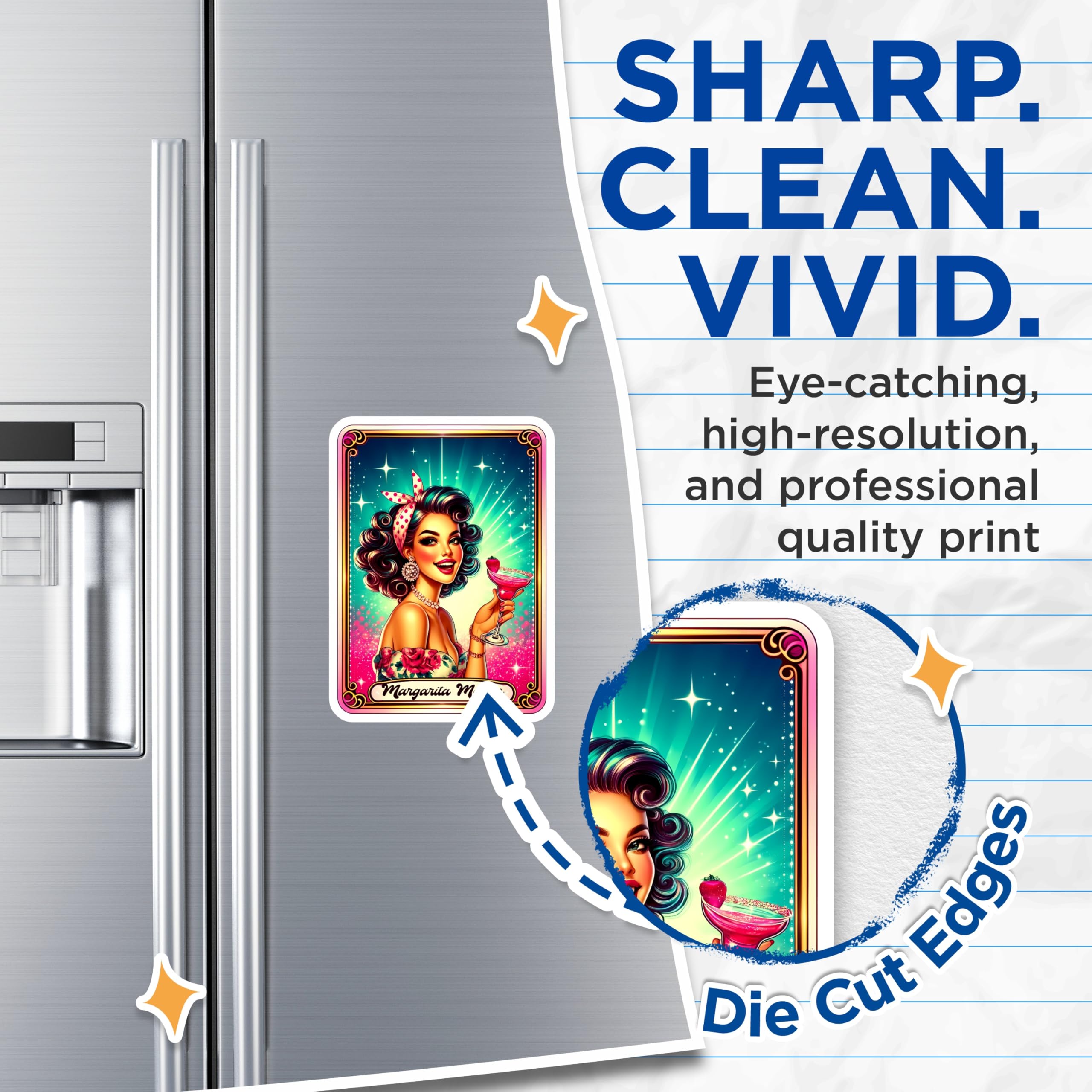 (2 Pack) Margarita Maven Magnets - Retro Pin Up Girl Art - Cocktail Drink Lover Decor - 5 Inches On Longest Side - Thick Durable Magnet - Made in USA - MAG22581