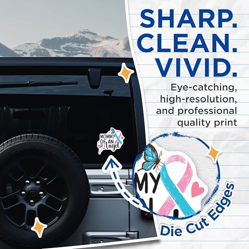 (2 Pack) Mommy of an Angel Stickers - Awareness Butterfly Stickers - Memorial Remembrance Stickers - 5" On Longest Side - Sticks to Smooth Flat Surfaces - Made in USA - BMCS6081
