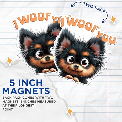 (2 Packs) I Woof You Cute Dog Breed Magnets - Fluffy Dog Breed Magnets - 5 Inches On Longest Side - Premium Magnet - for Fridges, Toolboxes, Cars - Made in USA - MAG2362