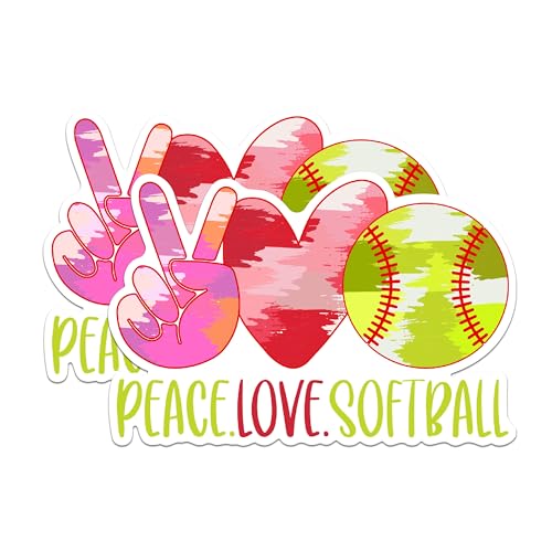 (2 Packs) Peace Love Softball Stickers - Softball Mom Softball Dad Player Decals - 5 Inches On Longest Side - Premium Vinyl Decal - Sticks to Any Smooth Flat Surface - Made in USA - BMCS2343